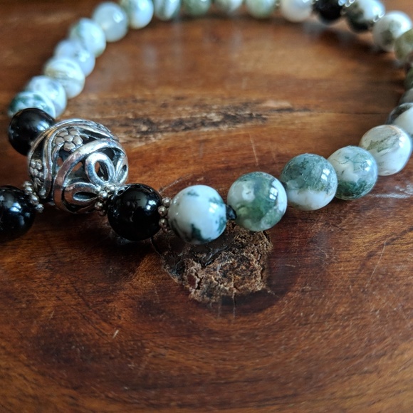 Mala Bracelet: Moss Agate & Obsidian! - Picture 4 of 5